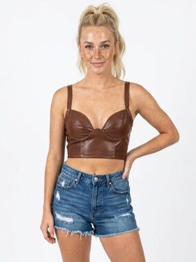 White Fox Faux Leather Bustier Top - Size Small